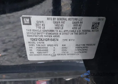2016 GMC Yukon Denali z USA, uszkodzony, nr VIN 1GKS1CKJ1GR164574